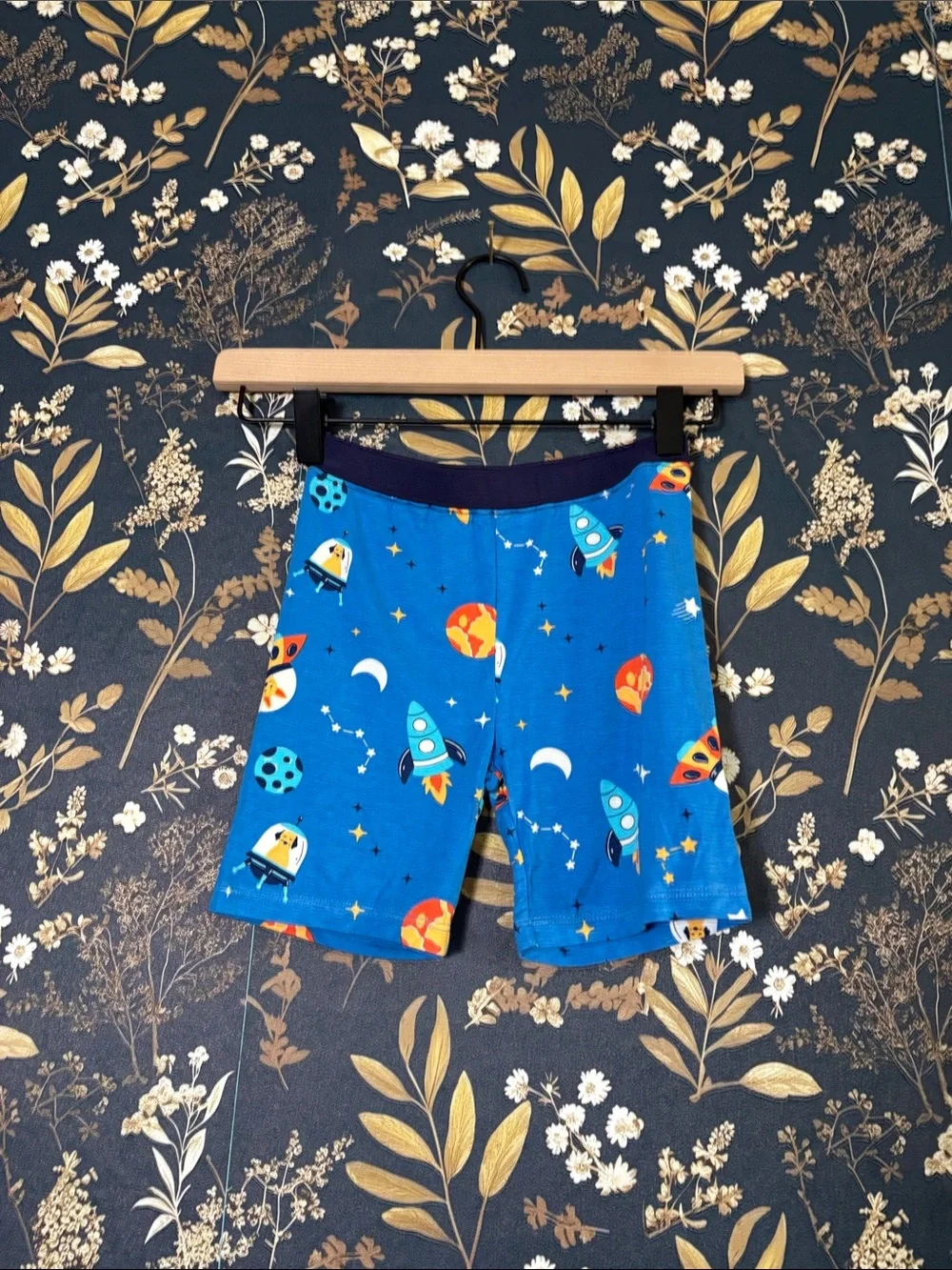 PatPat Bamboo Boys Pajama Shorts Blue Rocket & White Bug Kids Shorts Lot of 2